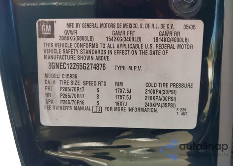 2005 Chevrolet Avalanche 1500 Z66 из США, поврежденный, VIN 3GNEC12Z65G274876